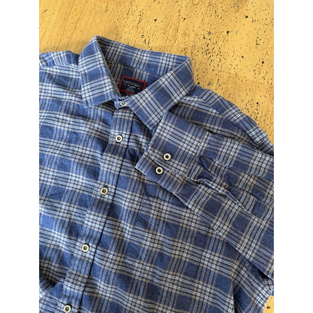UNTUCKit Relusso Plaid Flannel Shirt Mens  XL Blue Check Cotton Slim Fit‎